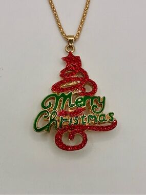 Betsey Johnson Gold-Tone Merry Christmas Rhinestone Tree Pendant Necklace